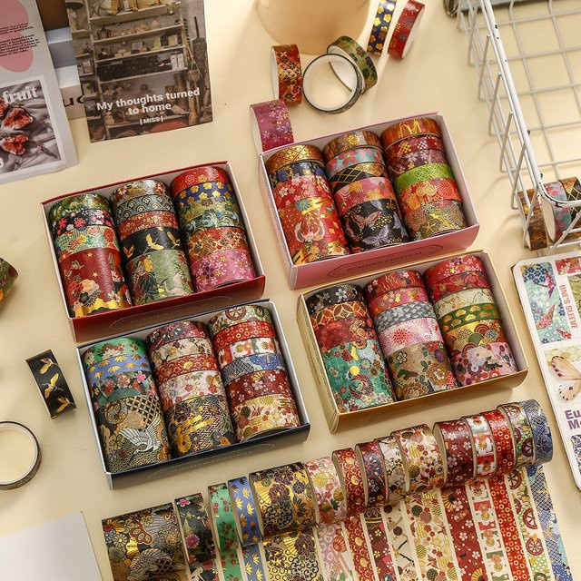 15-Rollen florales Washi-Tape-Set mit Kirschblüten-Motiv und Goldfolie in Multicolour für Journaling und Scrapbooking - Bild 1