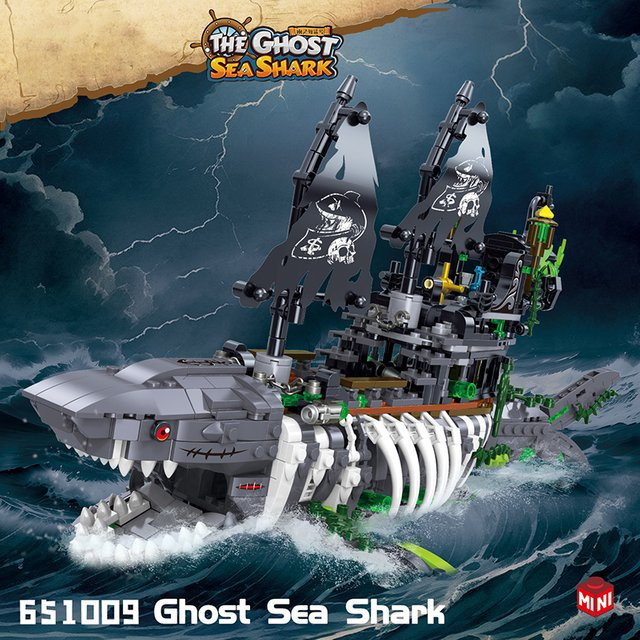 AMAZINGBLOKS Hai-Piratenschiff-Bausatz, mit Licht, 1155 Teile - Bild 1