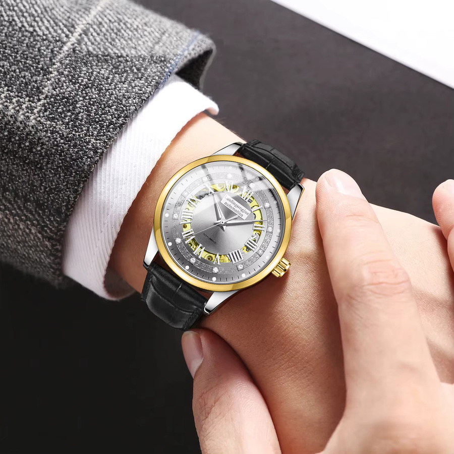 LUOLINGONGJUE Armbanduhr Automatik, Edelstahl, Schwarz, Herren - Bild 3