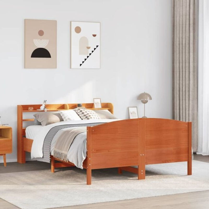 Massivholzbett aus Kiefernholz von Vidaxl in Braun, B/T/H: 120 x 200 cm (ohne Matratze) - Bild 1