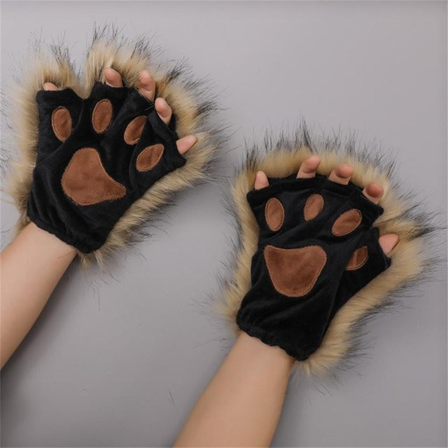 YIRAN Plüschhandschuhe Katzenpfote, 1 Paar, braun - Bild 1