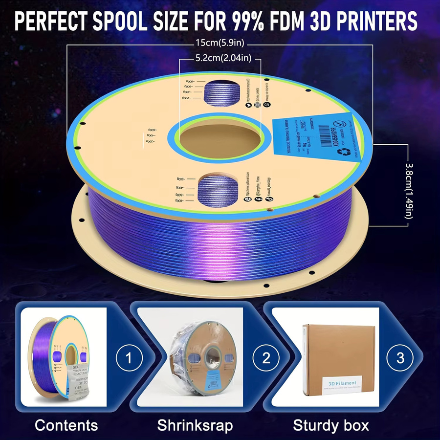 MANLANG PLA Filament 1,75 mm für FDM 3D-Drucker, mehrfarbig Lila und Blau, im Dunkeln leuchtend, 250 g - Bild 3