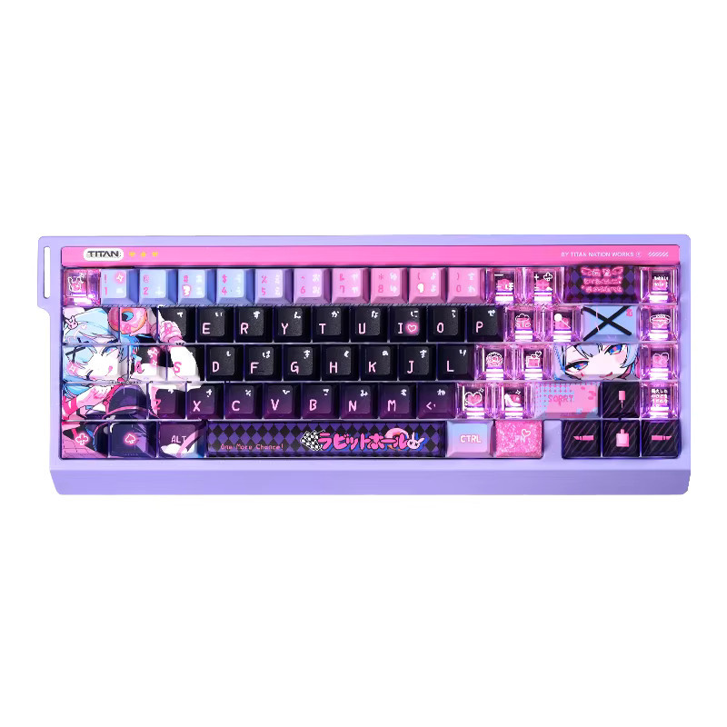 PBT Kaninchenloch-Tastenkappen mit Kirsch-Design und seitlicher Gravur, durchscheinend, Schwarz und Rosa, für Alice Iso-Layout, 2,25/2,75 HE - Bild 5