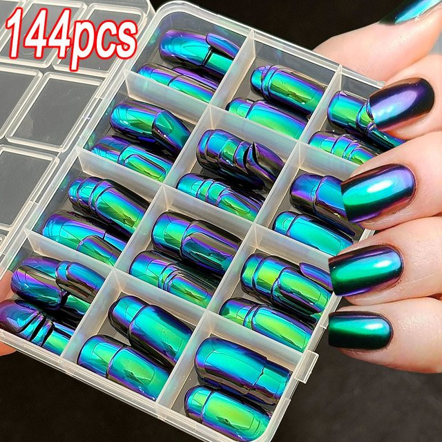 MingLee Press on Nails, Green, Short Square, Glänzend - Bild 1
