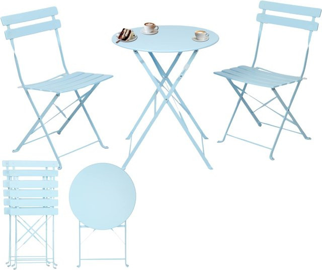 Albatros Bistroset 3-teilig Blau – Klappbares Gartenmöbel Set aus Metall mit rundem Tisch und 2 Stühlen für Balkon und Außenbereich - Bild 1