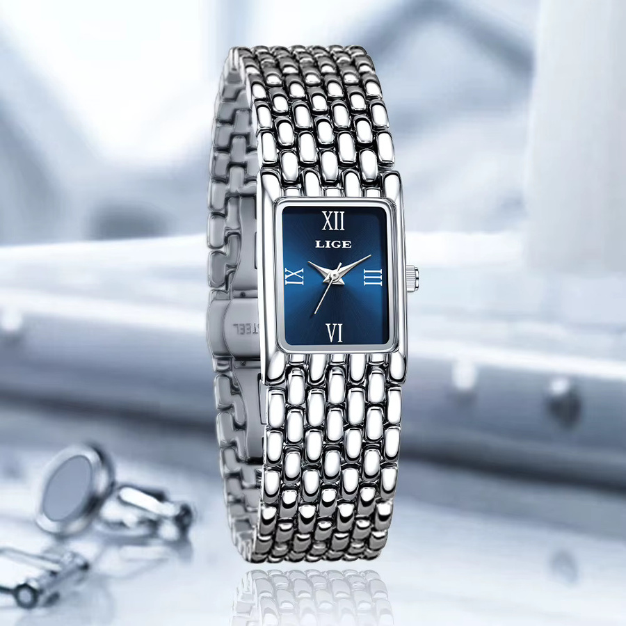 LIGE Armbanduhr Quarz, Edelstahl, Blau, Bicolor, Damen, Datum - Bild 2