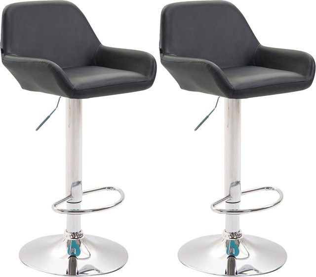 2er Set Barhocker Braga von CLP aus Kunstleder in Schwarz mit Metallgestell und integrierter Fußstütze, höhenverstellbar - Bild 1