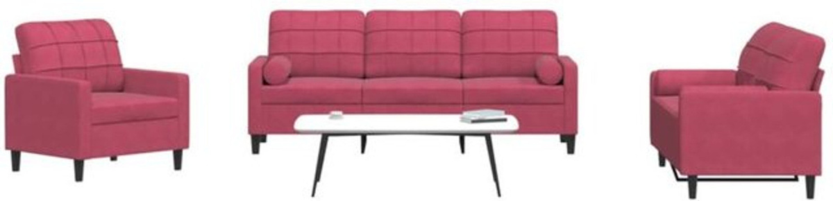 Vidaxl 4-tlg. Sofagarnitur mit Kissen und Nackenrollen in Weinrot aus Samt und Metall im modernen Design - Bild 1