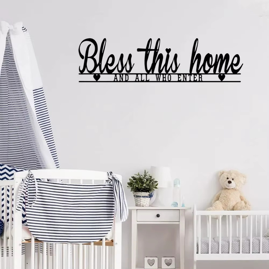 Metall-Wandschild Bless This Home von CIFBUY in Schwarz im Landhausstil mit Herz-Motiv und Typografie - Bild 4