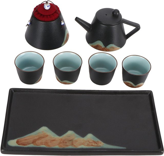 Aimo Kung Fu Tee-Set aus handgefertigter Keramik mit Teekanne, Teetassen und Tablett in Grau - Bild 1