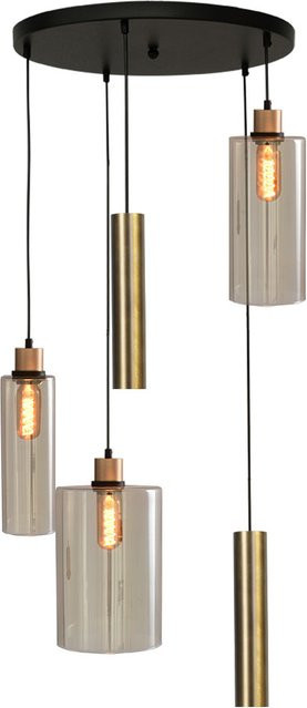 Masterlight Ortona 3/2 Pendelleuchte 5-flammig rund aus Glas und Messing in Gold/Messantick mit transparenten Gläsern - Bild 1