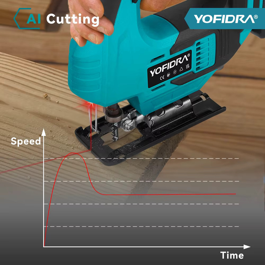 YOFIDRA Bürstenlose Elektrische Stichsäge mit Roter Linien-Laser für Holz und Rohre, Kompatibel mit Makita 18-21V Akku, Farbe: Rot - Bild 5