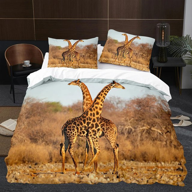 Bettwäscheset mit Giraffen-Motiv von Your Warm Home in Multicolour, King Size, bestehend aus 1 Bettbezug und 2 Kissenbezügen, Bettdeckenbezug Breite: 133 cm, Tiefe: 218 cm, Kissenbezug Breite: 50 cm, Tiefe: 70 cm - Bild 1