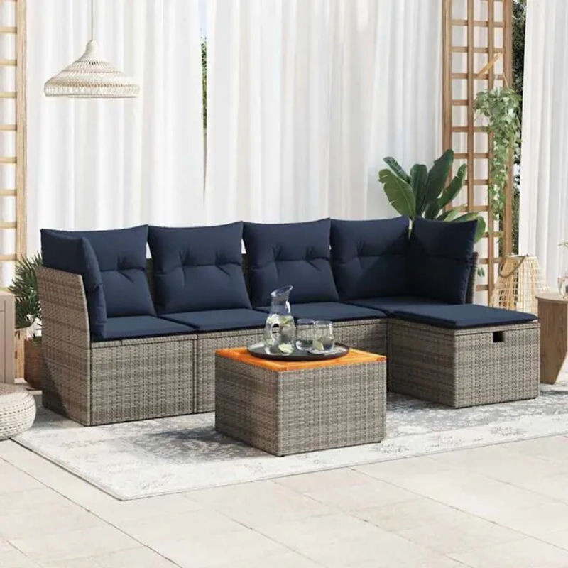 6-teilige moderne Garten-Sofagarnitur aus Poly-Rattan mit Kissen in Grau von vidaxl - Bild 1