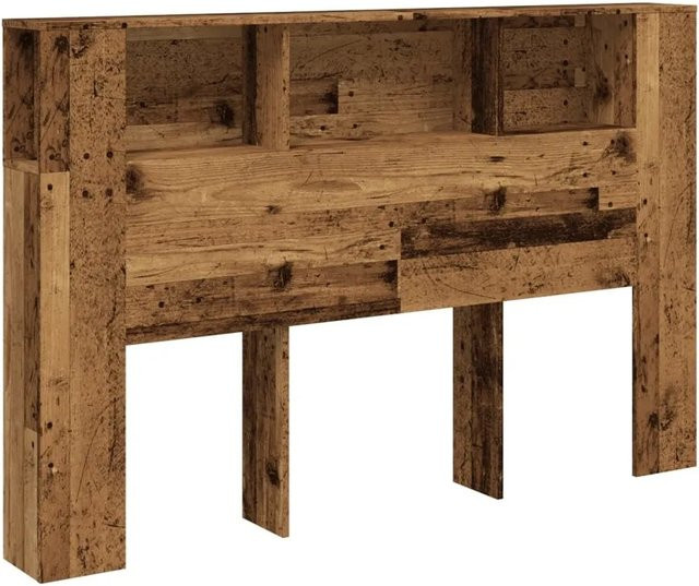 vidaXL Kopfteil mit Stauraum und integriertem Regal in Altholz-Optik, Braun, B/T/H: 160 x 18,5 x 103,5 cm - Bild 1