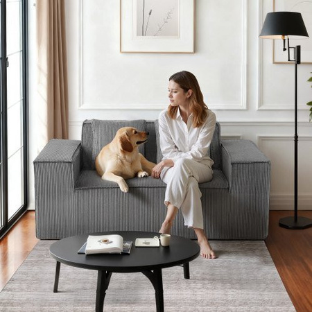 VEVOR Loveseat Sofa aus Cord in Grau mit Taschenfedern und weichen Kissen, Breite: 160 cm, Tiefe: 94 cm, Höhe: 72 cm