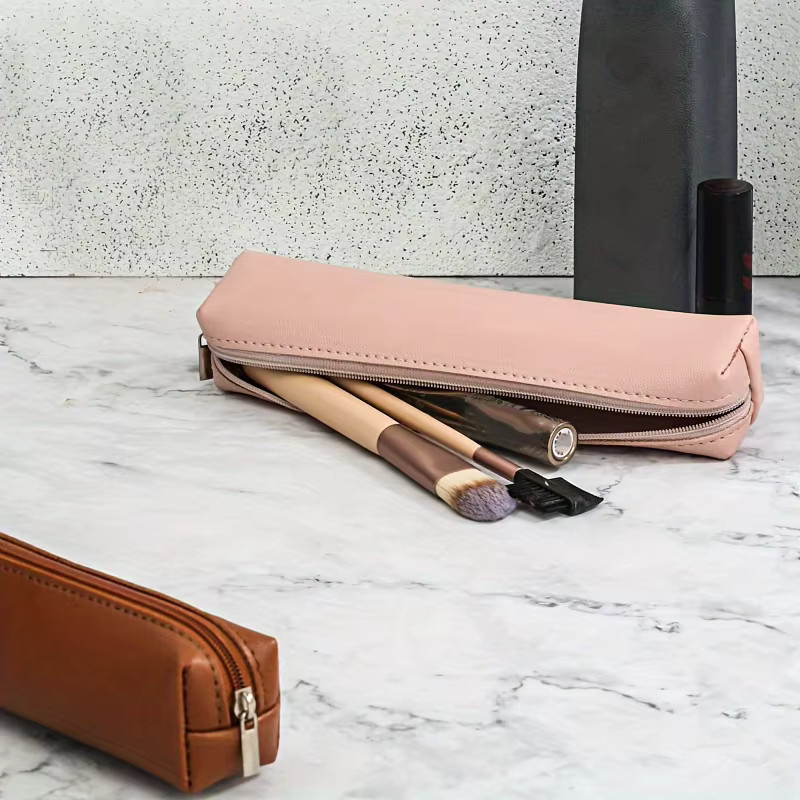 Mini-Make-up-Stifttasche aus Kunstleder in Beige - Bild 3