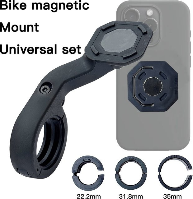Magnetische Smartphone Halterung für MTB und Motorrad Lenker mit Vorbau Klemme und Universal Adapter, Schwarz - Bild 1