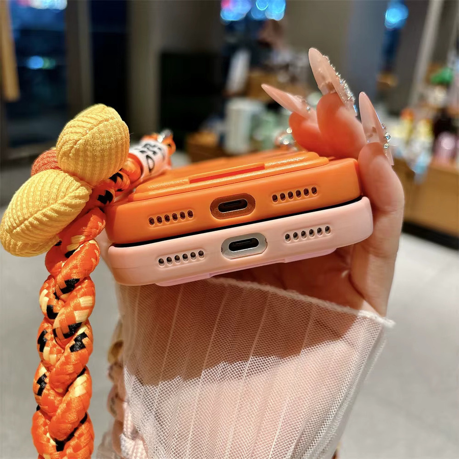 lolozzx Silikon Handyhülle mit Crossbody-Lanyard und Blumenriemen sowie Kartenhalter für iPhone, Farbe: Braun - Bild 3