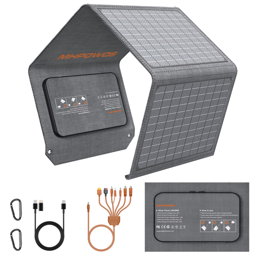 MHPOWOS 40 W faltbares Solarpanel mit 5 V USB als tragbares Ladegerät für dein Handy, wasserdichtes Outdoor-Ladegerät für Camping - Bild 2