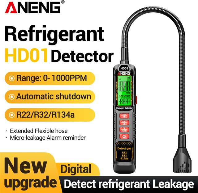 ANENG HD01 Kältemittel-Leckdetektor in Schwarz, hochempfindlicher Halogen-Gasdetektor und Freon-Lecktester für Autoklimaanlagen (R22, R32, R134a) - Bild 1