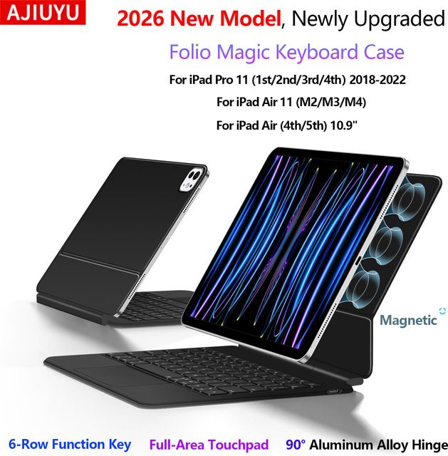 AJIUYU Magic Keyboard Hülle mit Global Touch für iPad Air 11 Zoll (M4/M3/M2) und iPad Pro 11 Zoll (1./2./3./4. Generation) sowie iPad Air 4/5, Schwarz - Bild 1