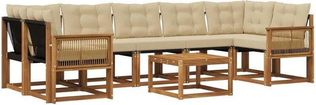 vidaXL Outdoor-Sofagarnitur L-Form aus Akazienholz mit 8 Kissen in Natur und Beige - Bild 1