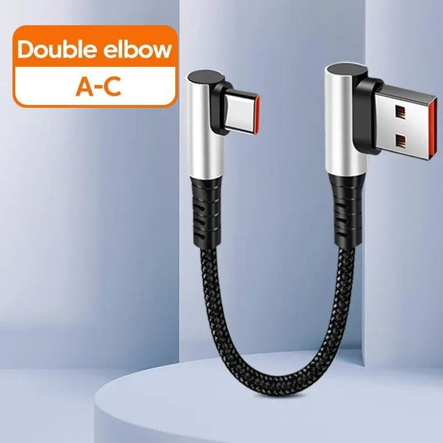 Foucsontop USB Typ C zu Typ C Ladekabel mit 90 Grad Winkel, 6A Schnellladekabel in Schwarz, Länge: 25 cm oder 50 cm - Bild 1