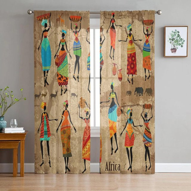 Transparente Voile-Organza-Fenstervorhänge von Yiran Furniture mit portugiesischem Blumenkeramikfliesen-Design, Mehrfarbig, B: 135 cm, H: 115 cm - Bild 1