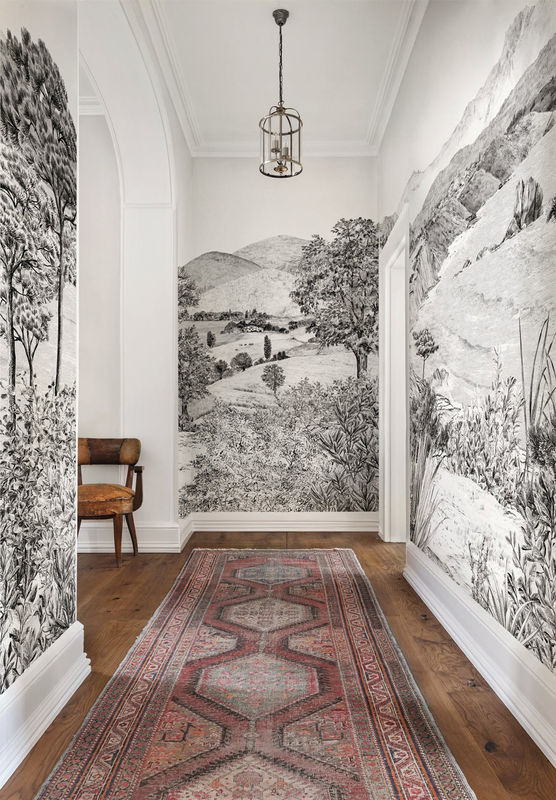 Isidore Leroy Tapete Euskadi Grisaille Panel A in Grau im Vintage-Stil als Landschafts-Mural aus Vlies - Bild 2