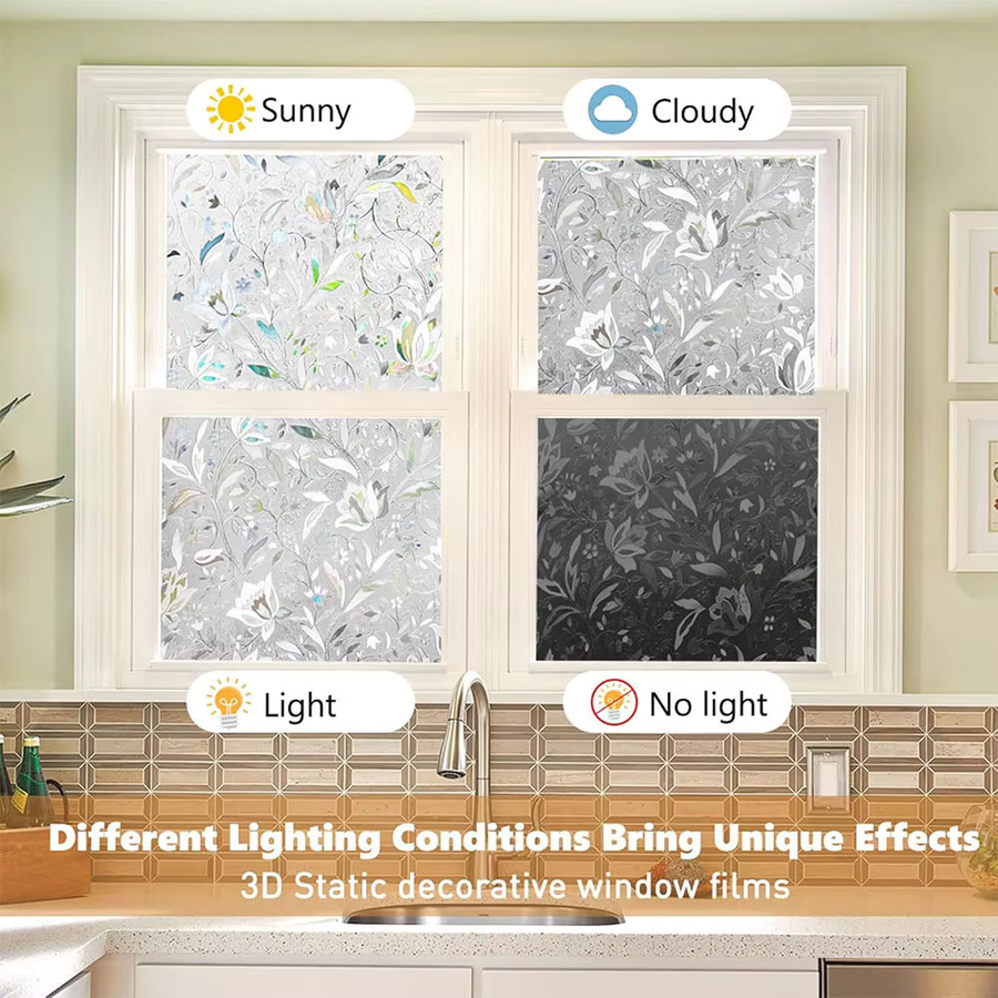 Fenster-Sichtschutzfolie Regenbogen-Mosaik-Blume in Multicolour, dekorative florale Aufkleber als statische Buntglas-Tönung, nicht klebend - Bild 2