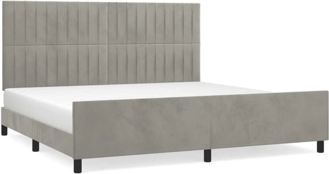 vidaXL Bettgestell mit Kopfteil aus Samt in Hellgrau B/T/H: 200 x 200 x 206 cm - Bild 1