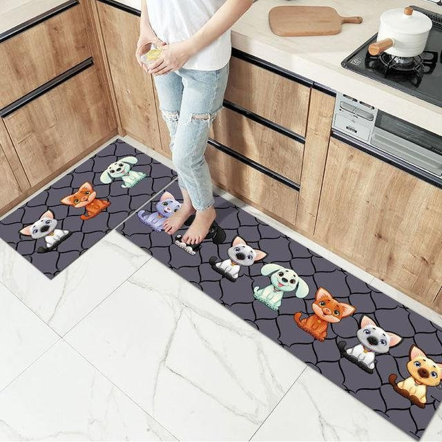 Rutschfeste Küchenmatte von Yiran Furniture in Grau mit Tier-Motiv, waschbarer Teppich für Flur, Badezimmer oder Küche, B/T: 40 x 120 cm - Bild 1