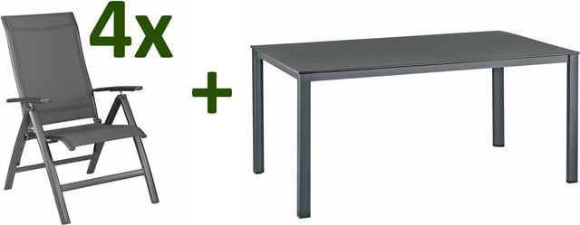 Kettler KETTALUX-Plus Legato Curve Sitzgruppe aus Aluminium und Textilene in Anthrazit mit Tisch und 4 Klappstühlen, Tisch Breite: 160 cm, Tiefe: 95 cm, Höhe: 75 cm - Bild 1