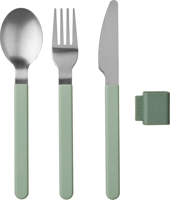 Mepal Besteck-Set Silueta aus Edelstahl und Kunststoff in Weiß und Grün mit mattem Finish für Erwachsene bestehend aus Löffel, Gabel und Tafelmesser - Bild 1