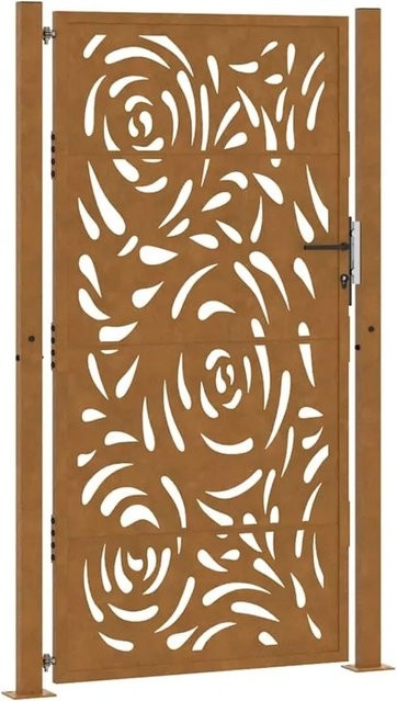 vidaXL Gartentor aus Verwitterungsstahl in Braun mit Flammendesign, B/H: 110 x 180 cm - Bild 1