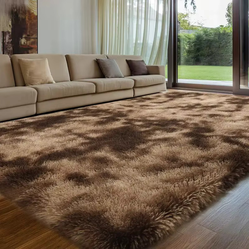 VIKAMA Tie-Dye-Teppich in Braun, rechteckiger Langflor-Plüschteppich mit abstraktem Design für Wohnzimmer, Schlafzimmer oder Kinderzimmer - Bild 2