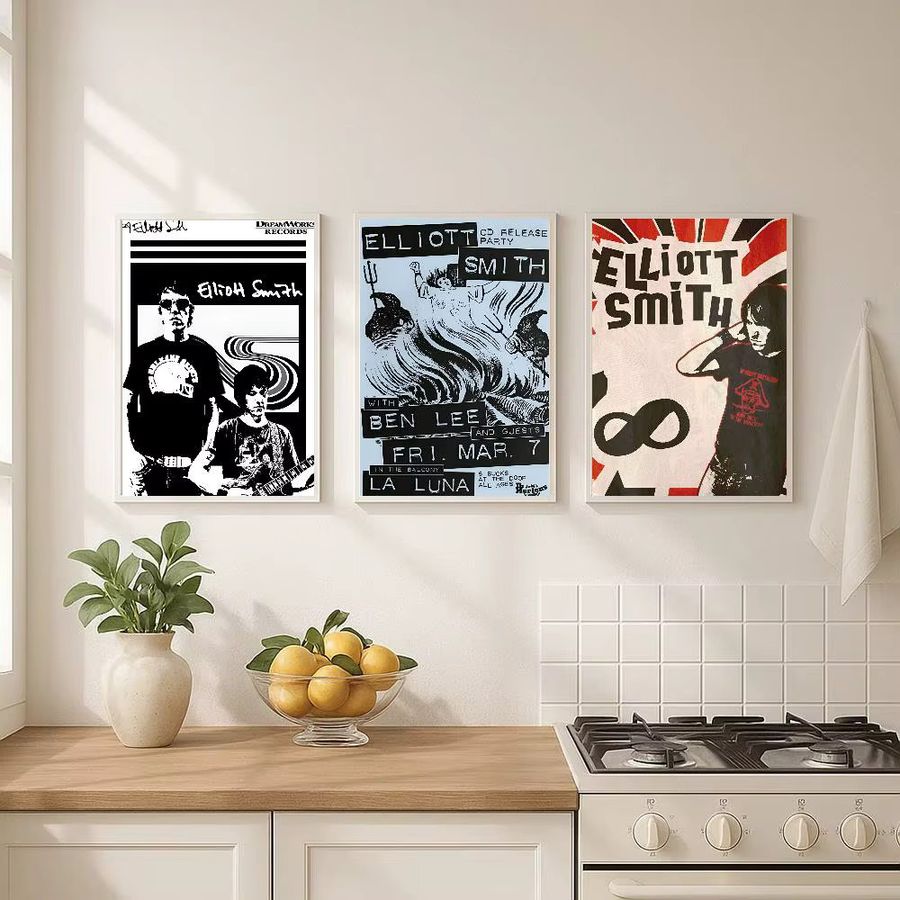 Sänger E-Elliott S-Smith klassisches Anime-Poster aus Papier in Schwarz-Weiß, B/H: 10 x 15 cm - Bild 3