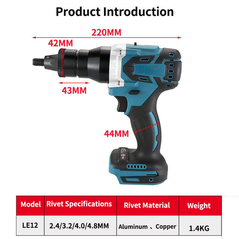 Aimo Bürstenloses elektrisches Nietmuttern-Maschinen-Set in Blau/Multicolor mit M4 M5 M6 Nietwerkzeug aus Metall - Bild 2