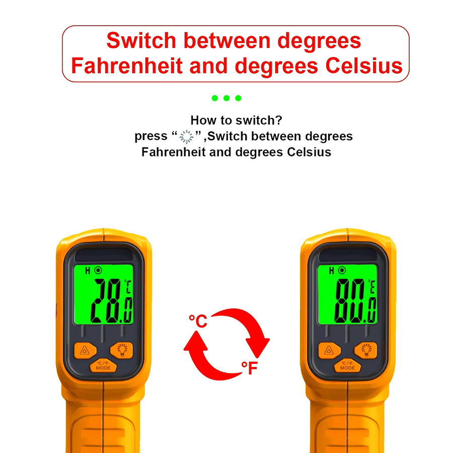 NJTY Infrarot-Thermometer DT-530 Laser-Temperaturpistole Gelb mit LCD-Display und Hintergrundbeleuchtung für industrielle und präzise Messungen von -50 bis 530 °C - Bild 5