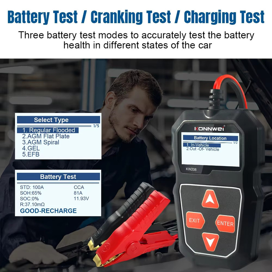 KONNWEI KW208 12 V Auto Batterie Tester und professioneller Automotive Analysator in Schwarz - Bild 2