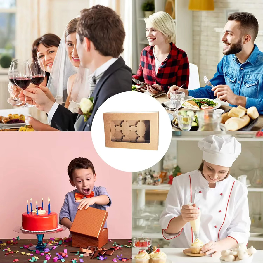 10er Set transparente Fenster Gebäckboxen aus Kunststoff und Papier für Cupcakes, Kuchen und Kekse in Weiß und Braun - Bild 5