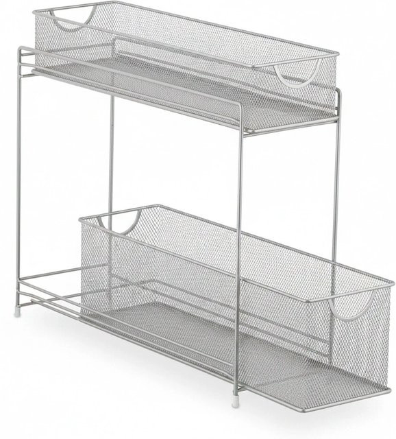 Relaxdays Küchenschrank Organizer aus Metall in Silber mit Mesh-Optik, ausziehbar, B/T/H: 40 x 15 x 46 cm - Bild 1