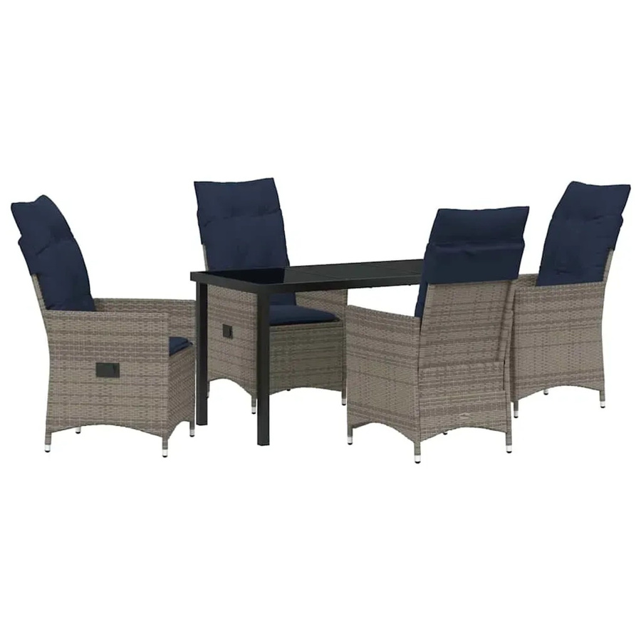 vidaXL Garten Essgruppe 5-teilig aus Poly-Rattan in Grau mit rechteckigem Tisch - Bild 2