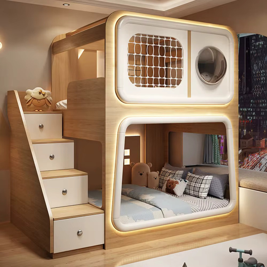 MODX Kinder Etagenbett aus Holz mit Raumkapsel, Bücherregal und Rutsche, Baumhaus-Hochbett B: 200 cm, T: 120 cm, H: 120 cm - Bild 3