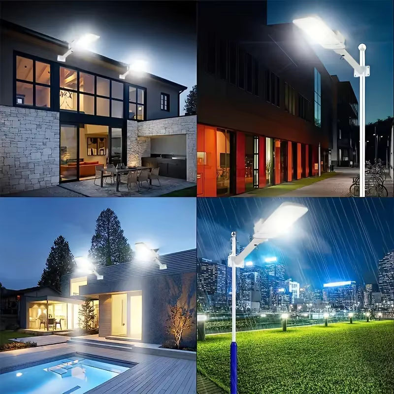 YQCHEZI Solar Straßenlaterne 200W mit 6000mAh Akku, wasserdichte Außenbeleuchtung für Garten und Wandmontage, Schwarz - Bild 6