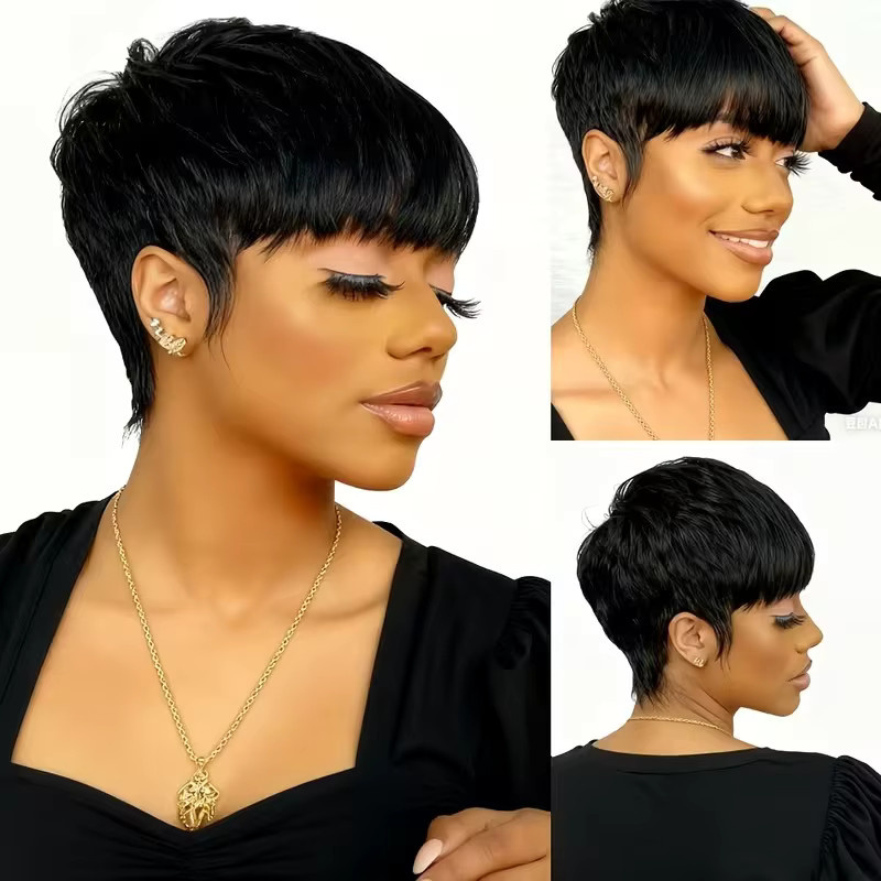 OYM HAIR Pixie-Perücke, Schwarz, Echthaar, Damen - Bild 3