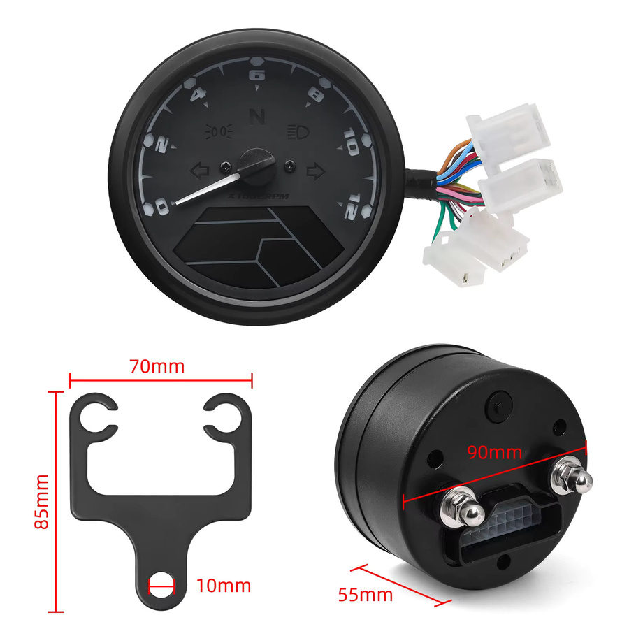 RYSJM Universeller Digitaler Motorrad Tachometer mit LCD-Anzeige, 12000RPM Drehzahlmesser und Kilometerzähler für 1-4 Zylinder, Schwarz - Bild 4