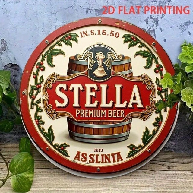 Stella Artois Retro Metallschild CIFBUY Vintage Bier Blechschild Wanddekoration Rund, Durchmesser: 20,32 cm, Mehrfarbig - Bild 1
