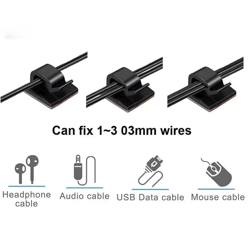 Selbstklebende Kabel-Organizer-Clips für USB-C Ladekabel und Datenleitungen, Wandmontage Draht- und Kabelhalter, in Schwarz oder Transparent - Bild 2
